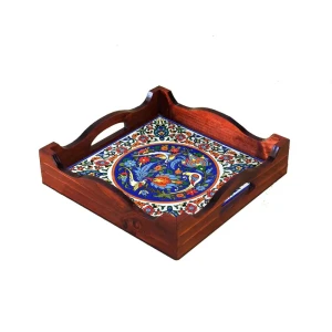 سینی چوبی دسته‌دار مدل A3.1.20 سایز 22×22 سانتی‌متر