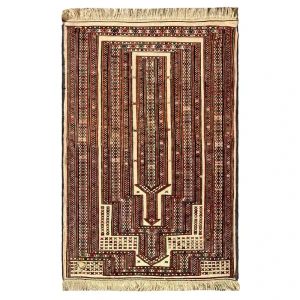 گلیم دستبافت کناره یک متری مدل قشقایی کد NKP.RJ96 زمینه کرم