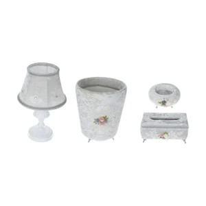 ست سطل زباله و جای دستمال کاغذی کد 002 به همراه آباژور و استند جواهر