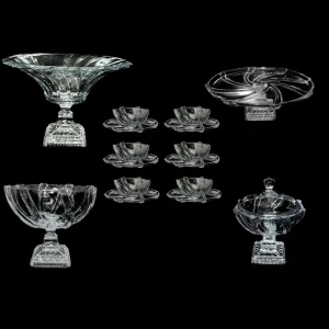 سرویس پذیرایی 16 پارچه کریستال بوهمیا مدل فلاور پیچ 3D کد 800 ساخت جمهوری چک مناسب شستشو در ماشین ظرفشویی شامل 6 پیاله آجیل‌خوری، 6 پیش‌دستی آجیل‌خوری، 1 کاسه آجیل‌خوری پایه‌دار
