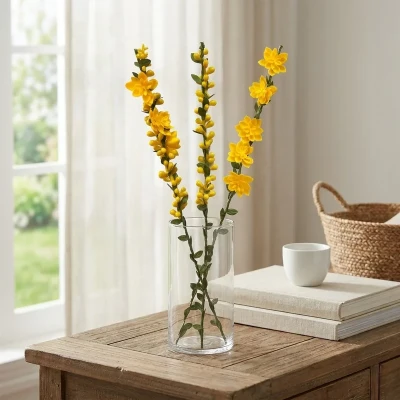 گل مصنوعی شاخه‌ای گل و غنچه، مجموعه 3 عددی، ابعاد 5×2×40 سانتی‌متر، وزن 100 گرم
