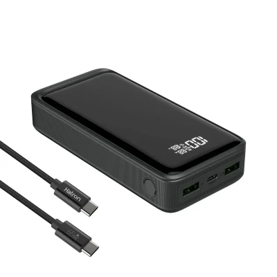پاوربانک هترون مدل HPB2055G-100W ظرفیت 20000 میلی آمپر ساعت به همراه کابل تبدیل USB به USB-C