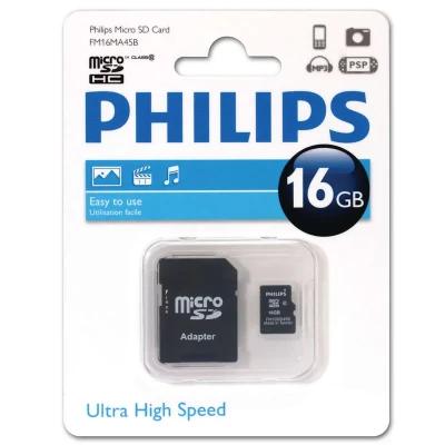 کارت حافظه‌ microSDHC فیلیپس مدل FM16MA45B کلاس 10 استاندارد U1 ظرفیت 16 گیگابایت به همراه آداپتور SD