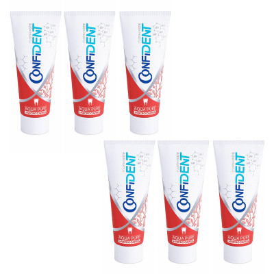 خمیر دندان ضد پوسیدگی کانفیدنت مدل Aqua-Pure06 مناسب برای انواع دندان حجم 100 میلی لیتر مجموعه 6 عددی