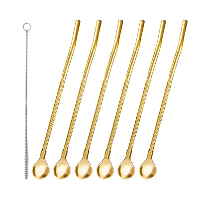 قاشق شربت خوری مدل Straw spoon بسته 6 عددی به همراه فرچه