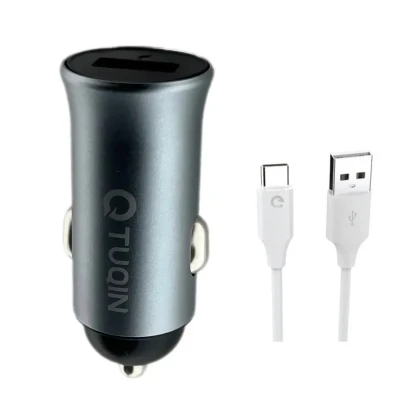 شارژر فندکی 24 وات تیوکین مدل QC02 به همراه کابل تبدیل USB-C