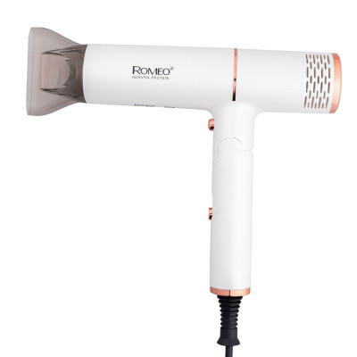 سشوار حرفه‌ای 2000 وات رومئو مدل RM-5656، موتور AC، وزن 600 گرم، المنت سرامیک تورمالین، دارای سری متمرکز‌کننده باریک با ویژگی صاف‌کنندگی، با قابلیت باد سرد