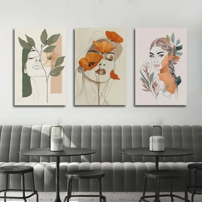 تابلو شاسی بکلیت طرح نقاشی مینیمال چهره مدل SH-3076 مجموعه 3 عددی
