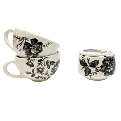 سرویس چای خوری سه پارچه دو نفره مدل گل رز M03D02