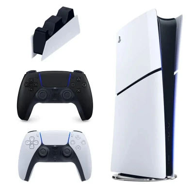 کنسول بازی سونی مدل PlayStation 5 Slim Digital Edition ظرفیت 825 گیگابایت ریجن CFI-2116 اروپا به همراه دسته اضافی و پایه شارژر