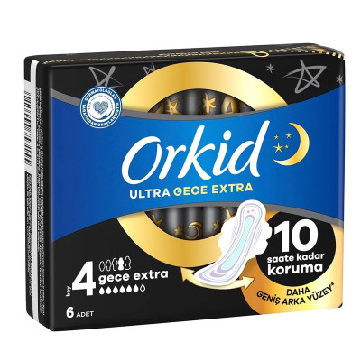 نوار بهداشتی بالدار مشبک نازک ضد حساسیت شب اورکید مدل Ultra Gece Extera با جذب بالا سایز 4 بسته 6 عددی