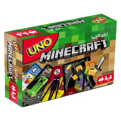 بازی فکری کارتی UNO MINECRAFT مناسب 7 سال به بالا، 2 تا 10 نفر، 112 کارت مقوایی، تاکتیک جمع‌آوری امتیاز، مدت بازی کمتر از یک ساعت، درجه سختی متوسط