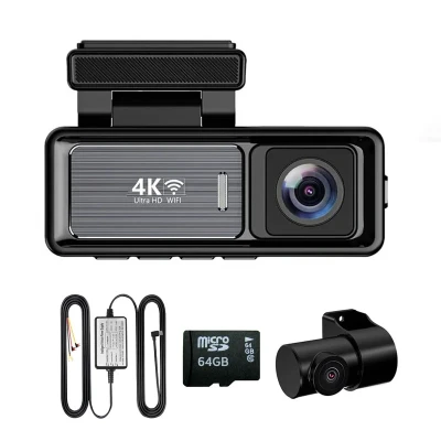 دوربین ثبت وقایع خودرو اتوویژن مدل M6 4K-WiFi به همراه دوربین عقب و رم 64 گیگ بایت و کیت برق مستقیم