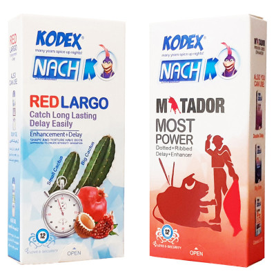 کاندوم ناچ کدکس
 مدل Matador بسته 12 عددی به همراه کاندوم مدل Red largo