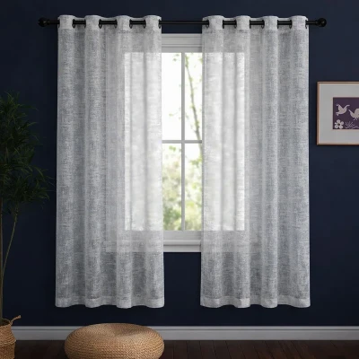 پرده پانچ تیکو دکو مدل حریر کتان ژاکارت طرح محو مدل بدون نیاز به آستر سایز 230 × 140 سانتی‌متر مجموعه‌ 2 عددی