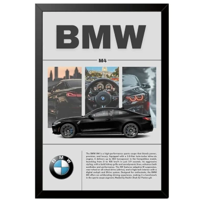 تابلو بکلیت طرح ماشین و خودرو بی ام و BMW M4 مدل B-po1882 فریم مشکی
