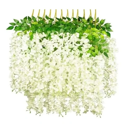 گل مصنوعی آویز شکوفه ویستریا بسته 12 عددی طول 100 سانتی‌متر وزن 600 گرم مناسب تزئینات دکوراتیو و فضای داخلی