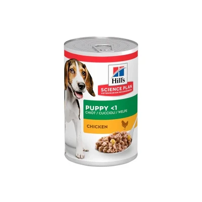 کنسرو غذای سگ هیلز مدل Puppies Chunk in Gravy طعم مرغ وزن ۳۷۰ گرم
