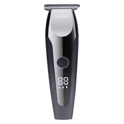 ماشین اصلاح موی صورت و بدن وی جی ار مدل V-059 با تیغه استیل ضد زنگ خودتیز شونده، باتری لیتیوم یونی با 150 دقیقه زمان استفاده، نمایشگر دیجیتال، تنظیم سرعت 3 مرحله‌ای و 6 عدد شانه سایز 1 تا 6 میلی‌متر