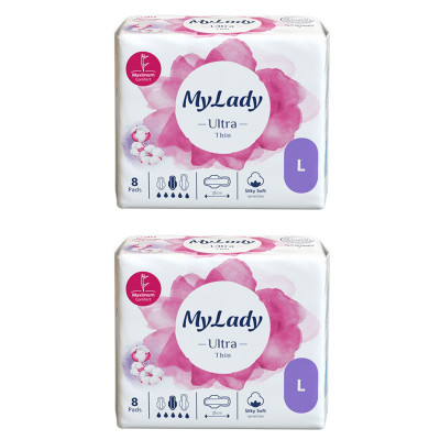 نوار بهداشتی بالدار نازک روز و شب مای لیدی مدل Silky Soft سایز بزرگ دو بسته 8 عددی