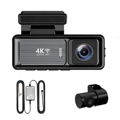 دوربین ثبت وقایع خودرو اتوویژن مدل 4kUHD به همراه دوربین عقب و رم 64 گیگ بایت و کیت برق مستقیم