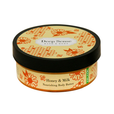 کره بدن دیپ سنس مدل Honey حجم 200 میلی‌لیتر مغذی و آبرسان قوی با کره شی، روغن نارگیل و آملا، ضد خشکی و نرم‌کننده پوست با جذب سریع و حفظ رطوبت طولانی‌مدت مناسب بانوان