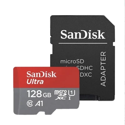 کارت حافظه microSDXC سن دیسک مدل Ultra A1 کلاس 10 استاندارد UHS-I سرعت 120MBps ظرفیت ۱۲۸ گیگابایت به همراه آداپتور SD