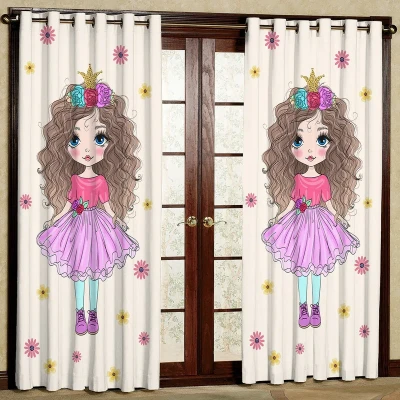 پرده مدل کودک مخمل پانچی طرح دختر کد 4705T2 سایز 200x140 سانتی متر