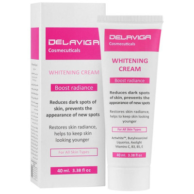 کرم روشن‌کننده روز دست و صورت و گردن دلاویگا مدل WHITENING مناسب برای انواع پوست حجم 40 میلی‌لیتر