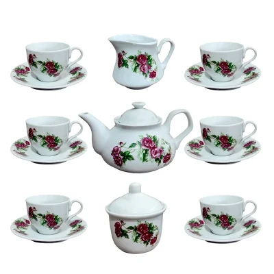 سرويس چای خوری 17 پارچه مرجان مدل گل سرخی  کد 7200510391