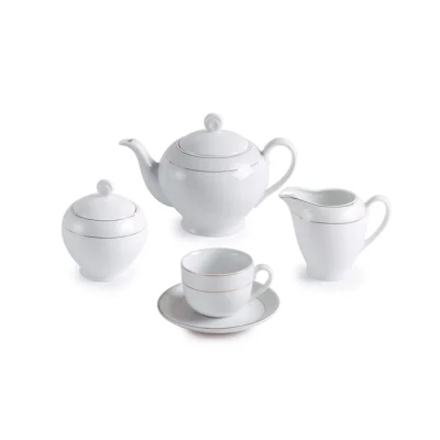 سرویس چای خوری 17 پارچه چینی زرین ایران سری ایتالیا اف طرح سپید صدف