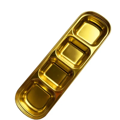 ظرف اردوخوری استیل 4 خانه برای سرو سس، ترشی، ماست و ژله، شستشوی دستی، غیرقابل استفاده در مایکروویو