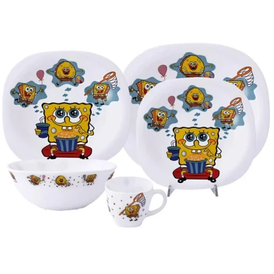 سرویس غذاخوری 5 پارچه کودک پارس اوپال طرح Sponge Bob