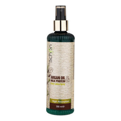 لوسیون بدن شون مدل Argan Oil And Milk Protein حجم 300 میلی‌لیتر با عصاره آرگان و پروتئین شیر، مرطوب‌کننده قوی پوست، جذب بالا، ساخت ایران، دارای مجوز سازمان غذا و دارو