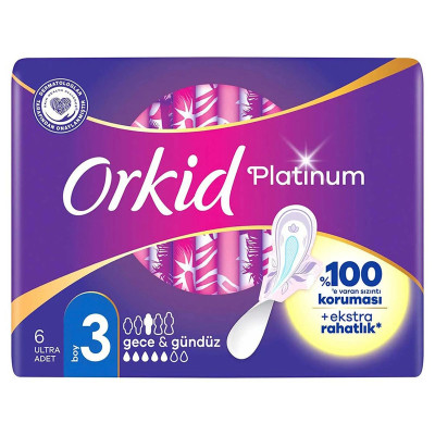 نوار بهداشتی بالدار مشبک نازک ضد حساسیت روز و شب اورکید مدل Platinum Gece & Gunduz با جذب بالا سایز 3 بسته 6 عددی