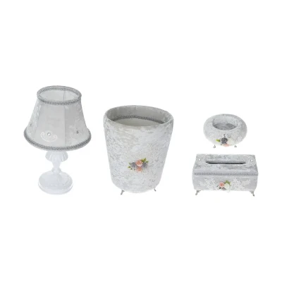 ست سطل زباله و جای دستمال کاغذی کد 002 به همراه آباژور و استند جواهر