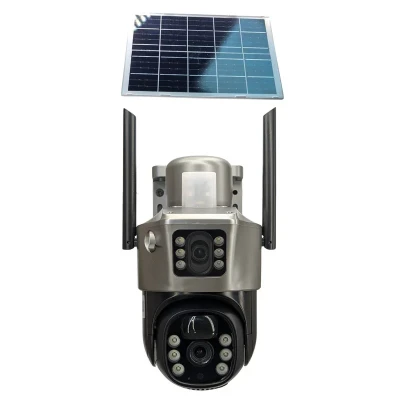 دوربین مداربسته تحت شبکه سیمکارتی چرخشی مدل V380_PRO با رزولوشن 2MP، پشتیبانی از کارت حافظه 128GB، منبع تغذیه پنل خورشیدی و اتصال بی‌سیم سیم‌کارت