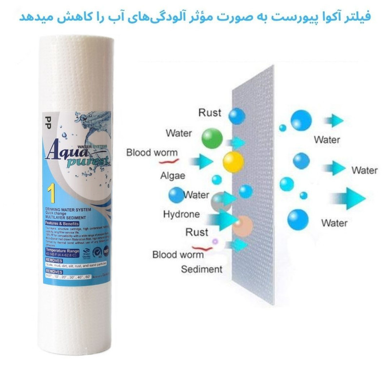 فیلتر دستگاه تصفیه کننده آب آکوا پیورست مدل RO-PP03 مجموعه 3 عددی