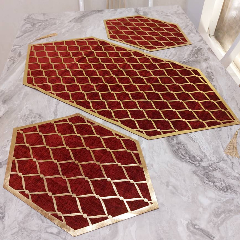 ست سه تکه رومیزی آرکاد مدل چرم و مخمل طرح موج کد T8540