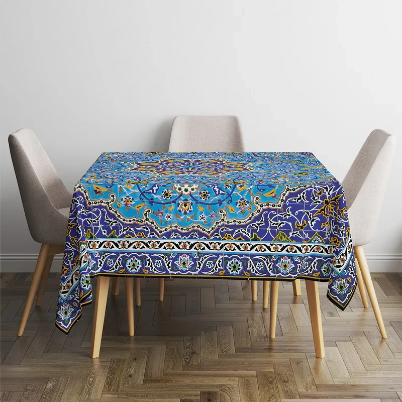 رومیزی مدل دایره ای مخمل فیروزه me005