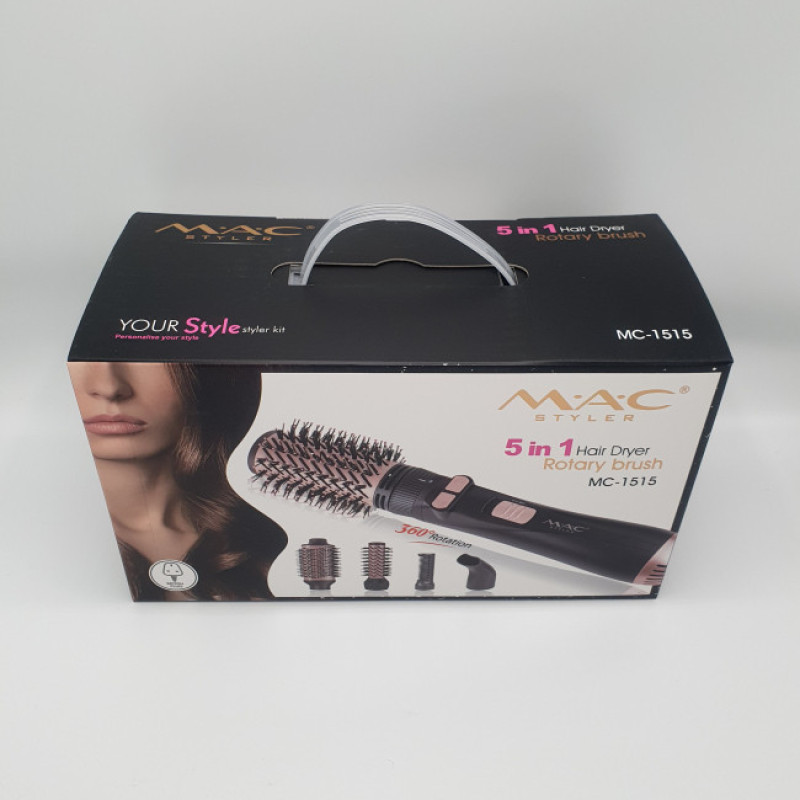 سشوار برس‌دار چرخشی 1200 وات مک استایلر مدل MC_1515، موتور DC، وزن 620 گرم، دارای سری چرخشی با ویژگی حجم‌دهندگی، فرکنندگی