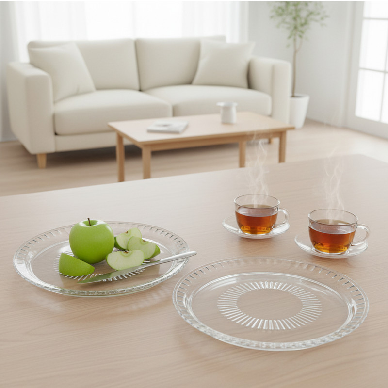 دیس کریستال دایره‌ای پذیرایی و میوه‌خوری مدل اپرا 1010 بسته 2 عددی، ساخت ایران، قابلیت شست‌وشو با دست و ماشین ظرفشویی