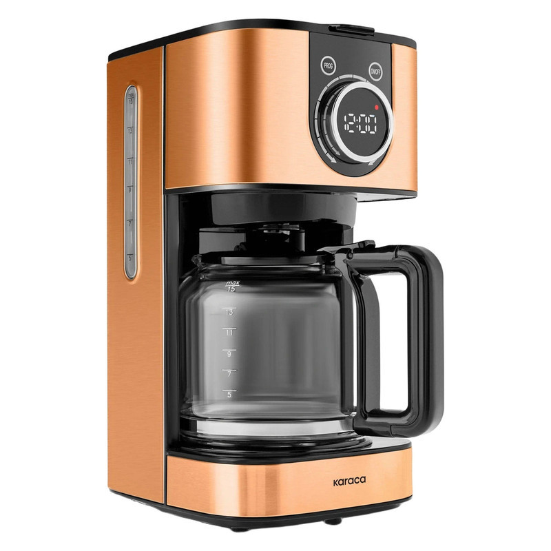 قهوه‌ساز کاراجا مدل INOX XL 2303، ظرفیت دم‌آوری بیشتر از ده فنجان با فیلتر استیل ضد زنگ، دارای صفحه گرم نگهدارنده قهوه و تعیین غلظت قهوه
