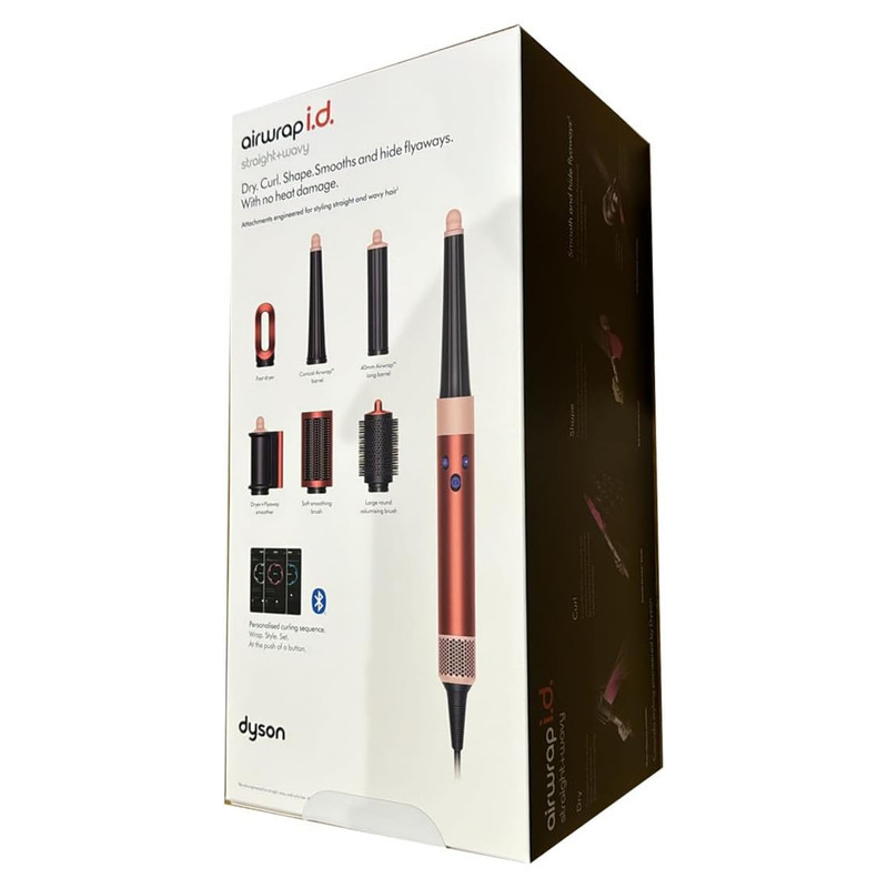 سشوار برس‌دار حالت‌دهنده 1300 وات دایسون مدل Airwrap id HS08، موتور AC، وزن 650 گرم، دارای سری شانه‌دار، سری برس‌دار گرد پهن، خشک‌کن ملایم با ویژگی فرکنندگی، صاف‌کنندگی، حجم‌دهندگی، با قابلیت فناوری تولید یون