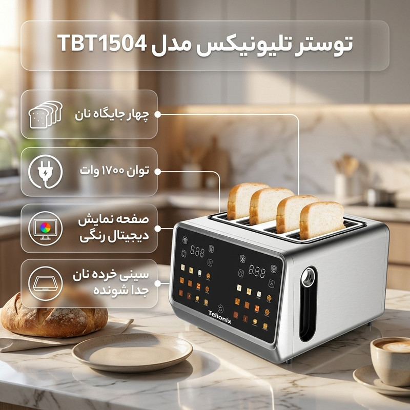 توستر ۴ اسلایس تلیونیکس مدل TBT1504