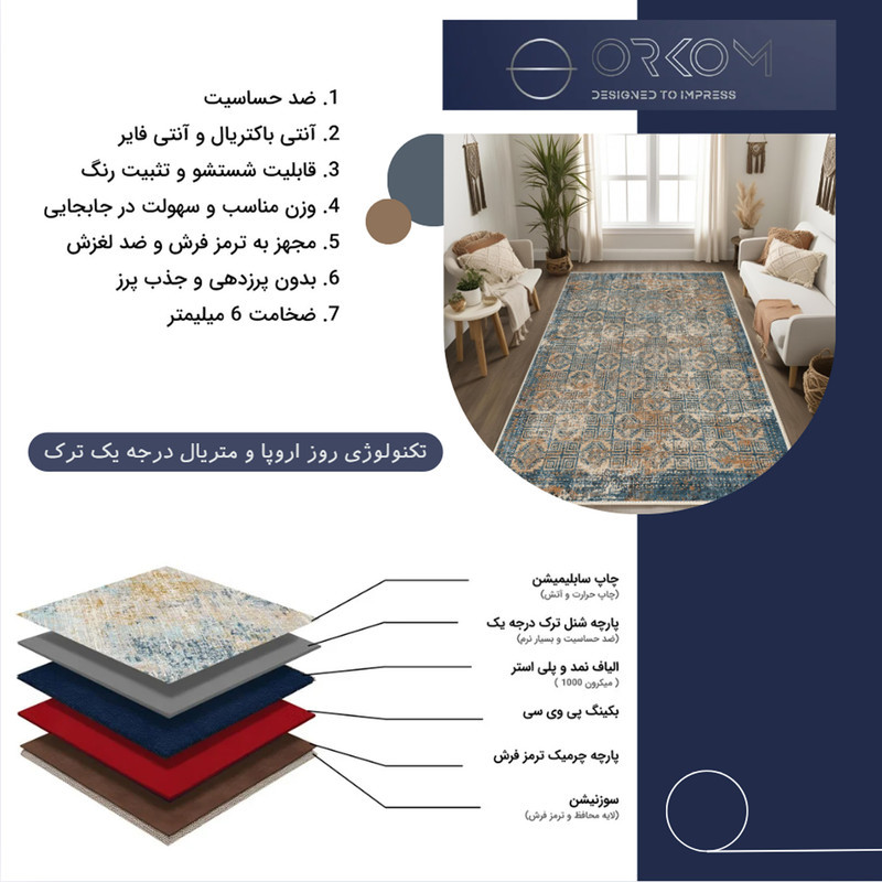 فرش ماشینی 1000 شانه اورکوم زمینه سبز حاشیه کرم طرح مینیمال ترنم کد OR.1123.01