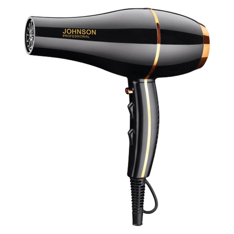 سشوار حرفه‌ای 9000 وات جانسون مدل js3344، موتور AC، وزن 900 گرم، المنت فلز، دارای سری متمرکز‌کننده باریک، متمرکز‌کننده پهن با ویژگی صاف‌کنندگی، حجم‌دهندگی، با قابلیت باد سرد، فناوری تولید یون