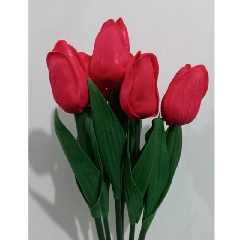 گل مصنوعی لاله فومی لمسی قابل شستشو مدل PAL.1980 رومیزی با رنگ ثابت، دسته 10 شاخه، ابعاد 2x2x30 سانتی‌متر، وزن 100 گرم