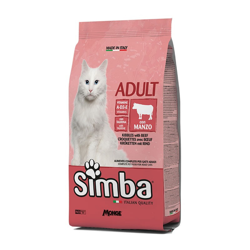 غذای خشک گربه بالغ مونژه مدل Simba Adult Cat kibbles طعم گوشت گاو وزن 400 گرم