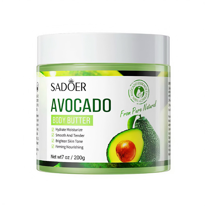 کره بدن آووکادو سادور مدل AVOCADO وزن 200 گرم مرطوب‌کننده سبک، ضد خشکی و ضد التهاب، مناسب انواع پوست با خواص آنتی‌اکسیدانی و ترمیم‌کننده